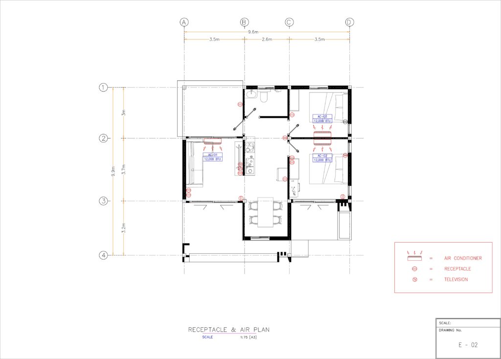 Free บ้านเดี่ยว 9.6x9.9 เมตร 2 ห้องนอน 1 ห้องน้ำ แบบแปลน PDF