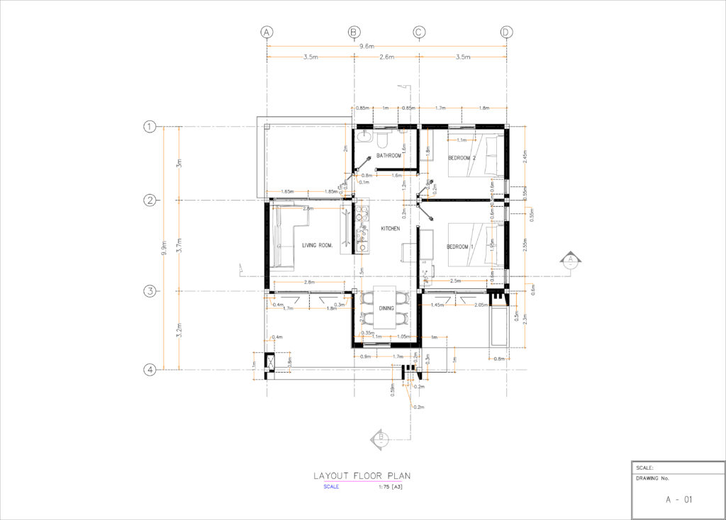 Free บ้านเดี่ยว 9.6x9.9 เมตร 2 ห้องนอน 1 ห้องน้ำ แบบแปลน PDF
