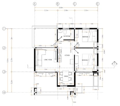 บ้านชั้นเดียว 9.6x9.9 เมตร 2 ห้องนอน 1 ห้องน้ำ แบบแปลน PDF 13